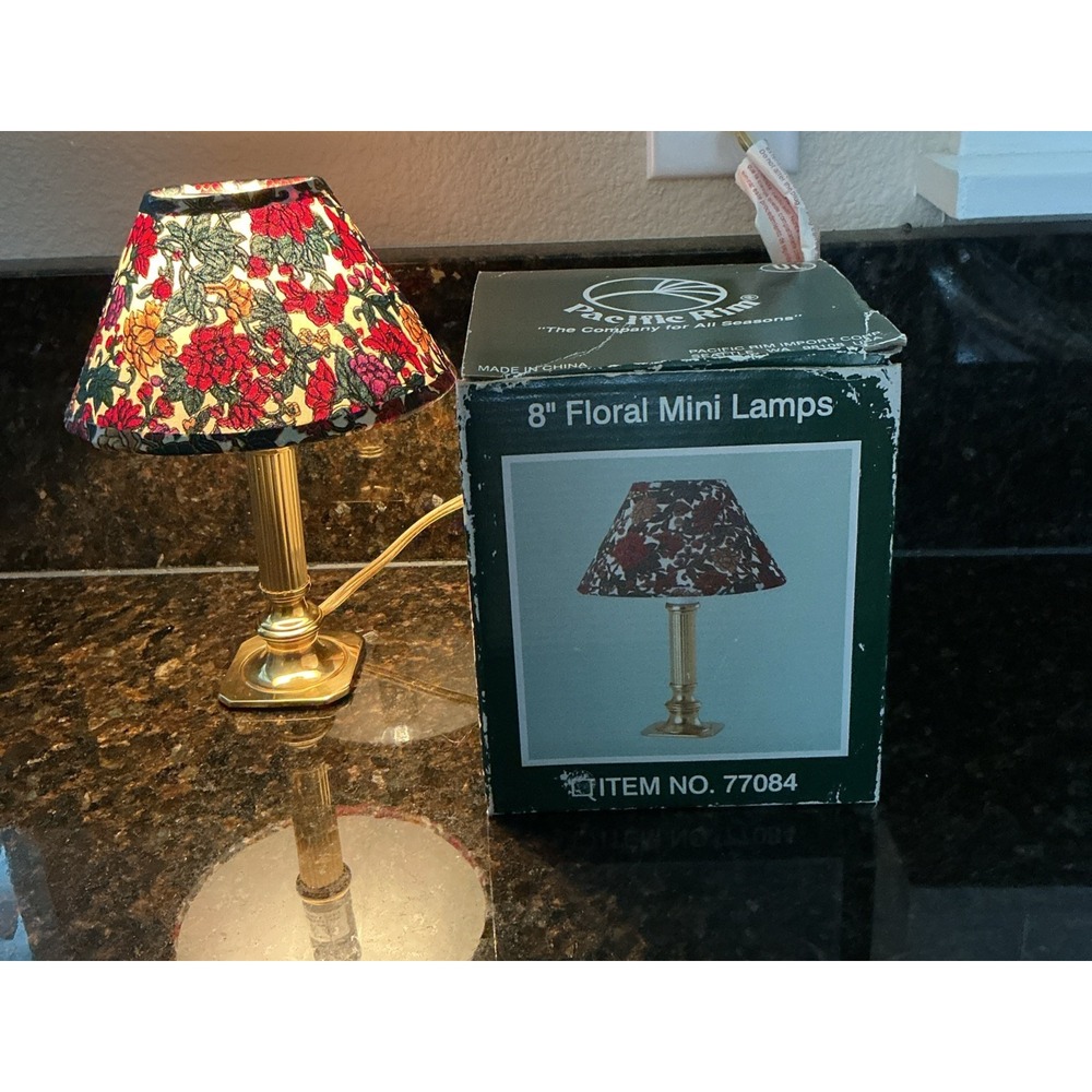 Pacific Rim Regal Mini Gold Tone Lamp 8" With Floral Shade  #77082